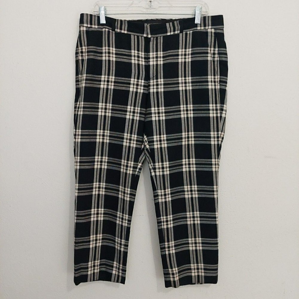 Banana Republic Avery Pants‎ Size 10P Black White Plaid Career Preppy Flat Front